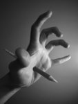 Hand with pen (BW)_2
